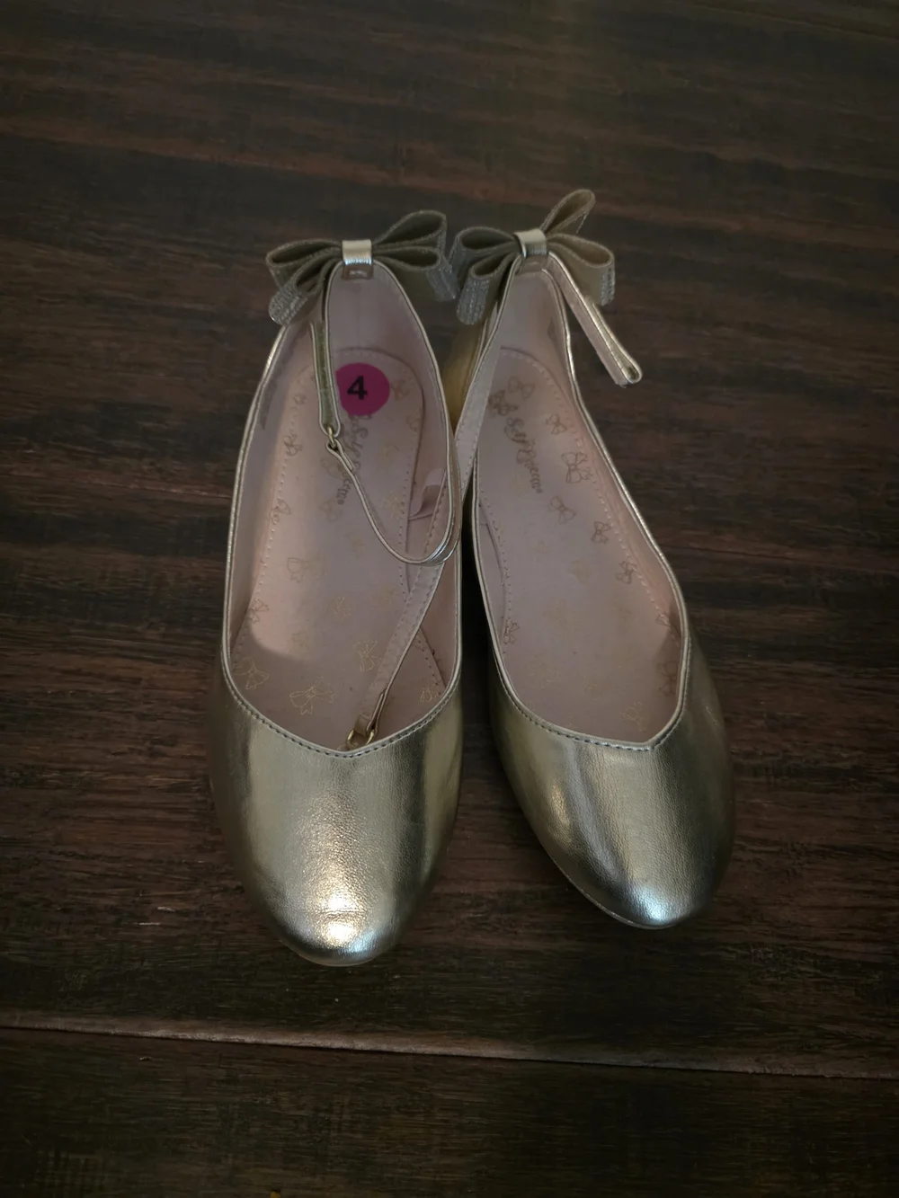 Metallic Gold Ballet Flats with Bow Accent - Girl's